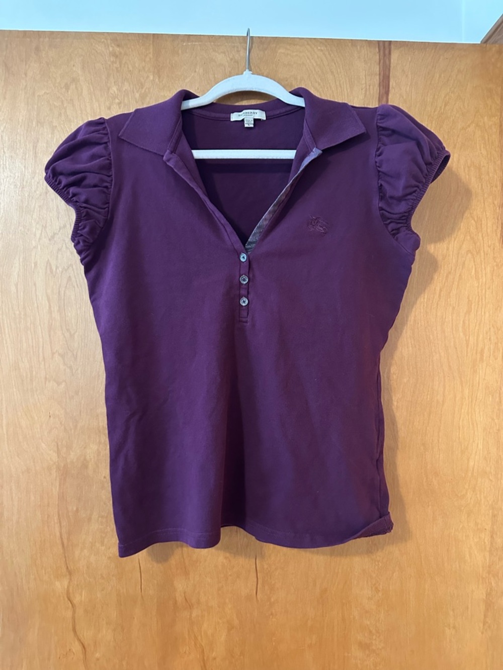 Burberry Short Sleeve Button-Down Polo in Plum